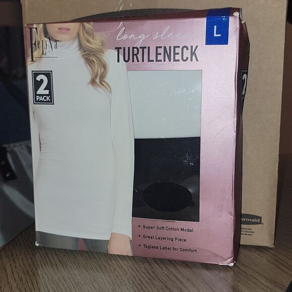 Felina 2-Pack Women Turtlenecks Super Soft Modal Cotton • Black & White • Size L - Picture 2 of 11